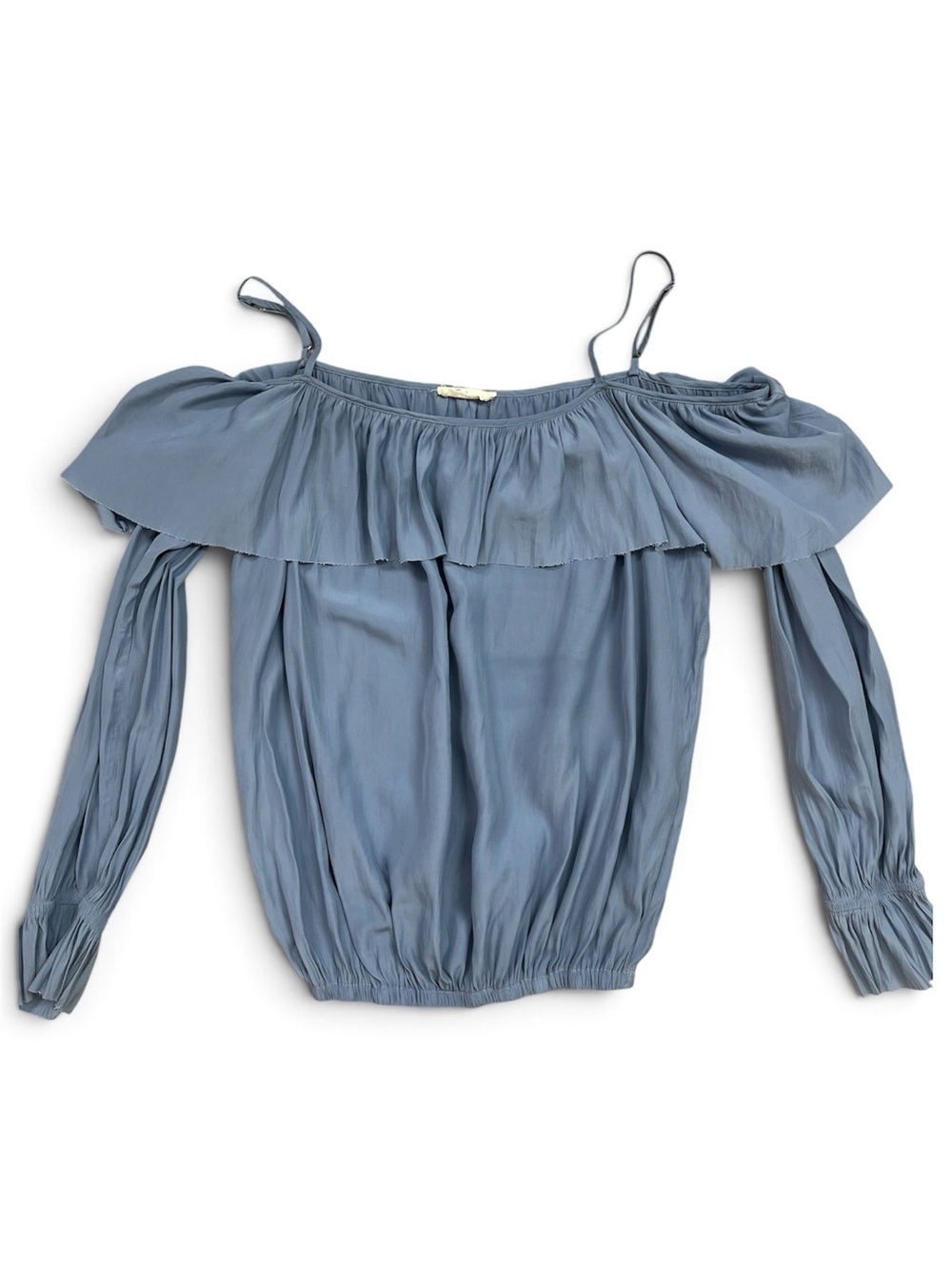 Elan Dusty Blue Off-Shoulder Ruffle Blouse Medium Long Sleeve